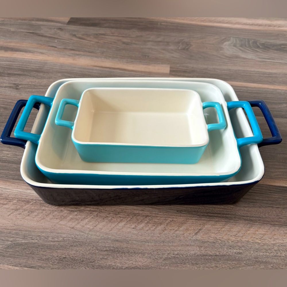 Crate & Barrel Stoneware Baking Dish Trio - Blues